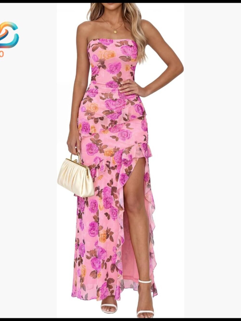 Off Shoulder Strapless Ruffle Slit Formal Cocktail Dress Wedding Guest